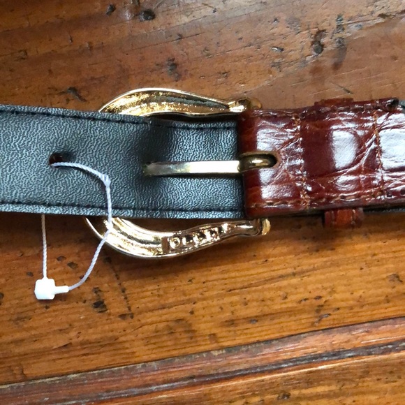 Vtg LIZ CLAIBORNE Size Medium Brown Belt CROCODILE embossed Gold Logo Academia - Picture 8 of 8